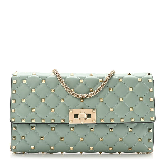 Lambskin Rockstud Spike Wallet on Chain Morning Dew
