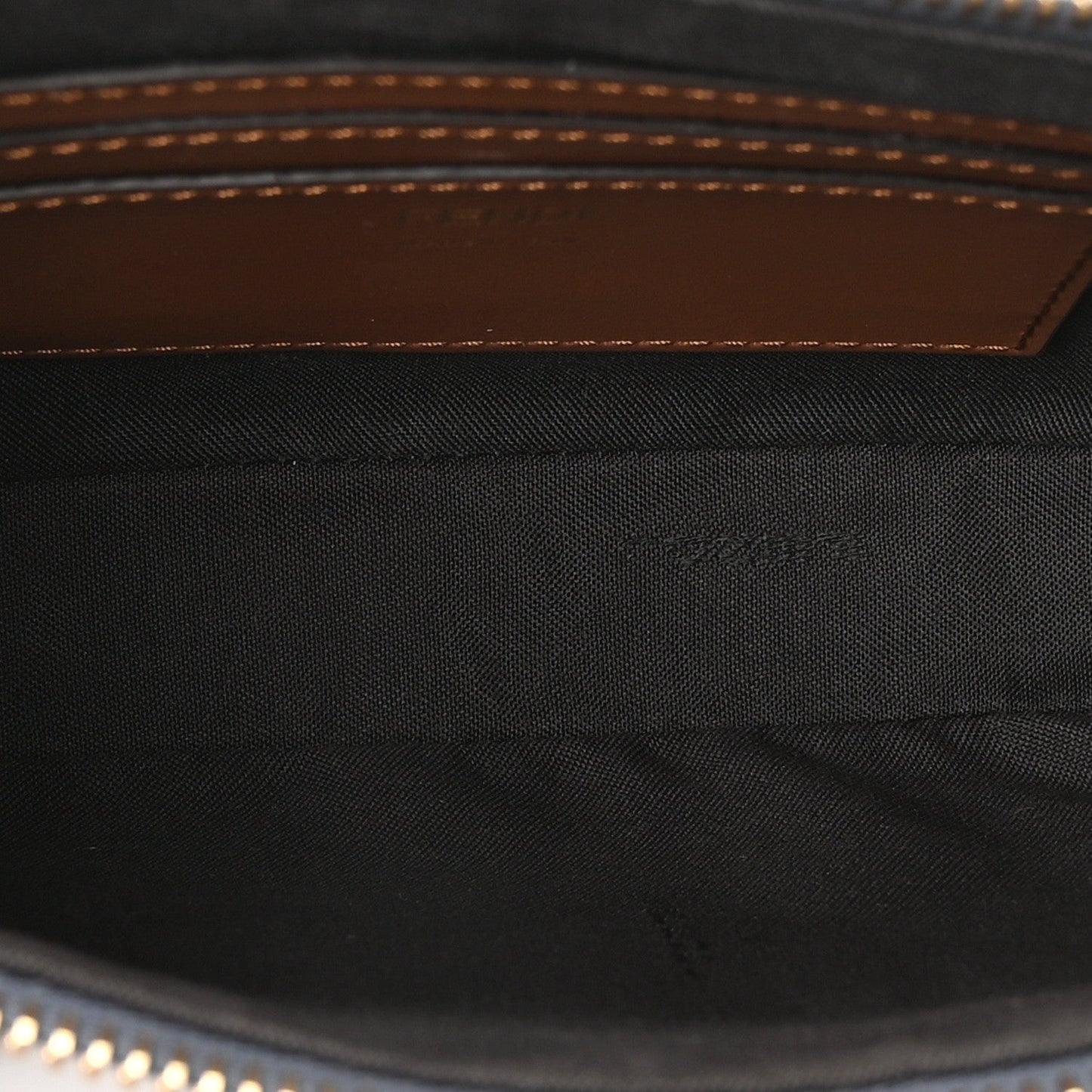 Denim Vitello Fringe FF Embroidered Baguette Pouch Myrtle Dark Nut