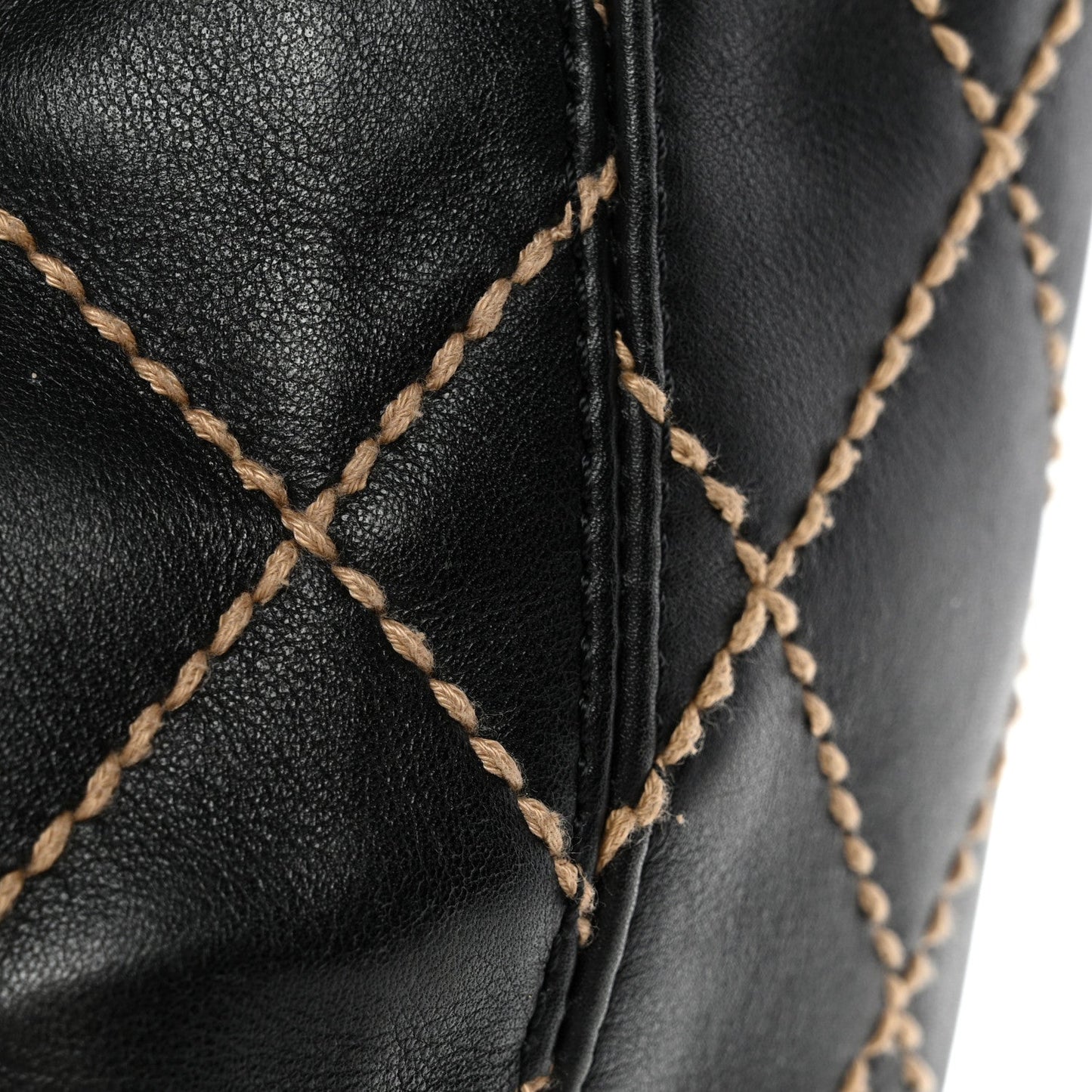 Calfskin Contrast Stitch Surpique Tote Black