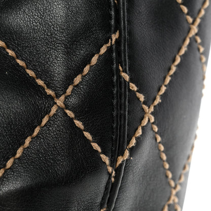 Calfskin Contrast Stitch Surpique Tote Black
