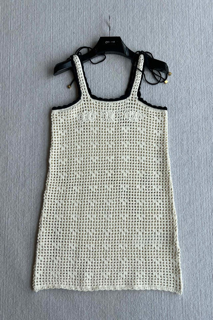 Celine 25 Hollow Camisole Dress White Cotton