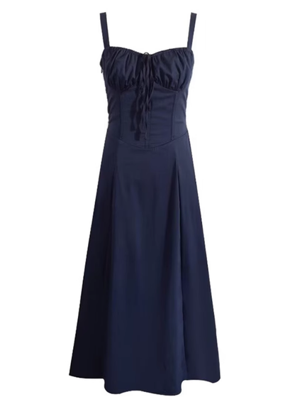 2025 Summer New Blue Slit Sexy Waist Temperament Suspender Dress R0901
