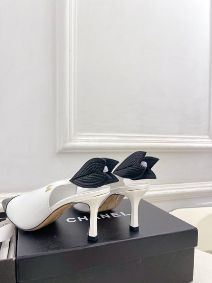 CC 26 SS Open-Back Sandals 7.5cm White Black Calfskin 586932
