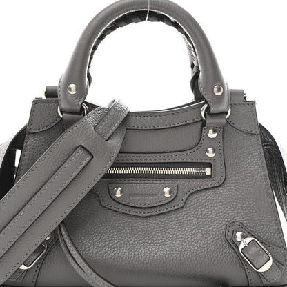 Grained Calfskin Neo Classic Silver Hardware Mini City Dark Grey
