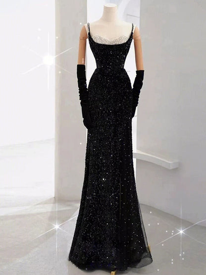 Beautiful Mermaid Straps Slit Burgundy Long Prom Dress P1366
