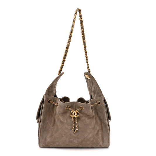 Suede Quilted Small Chanel 25 Handbag Dark Grey
