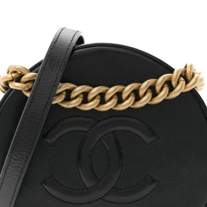 Glazed Calfskin Round As Earth Evening Bag Black