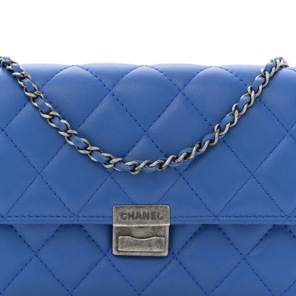 Lambskin Quilted Clutch with Chain Blue