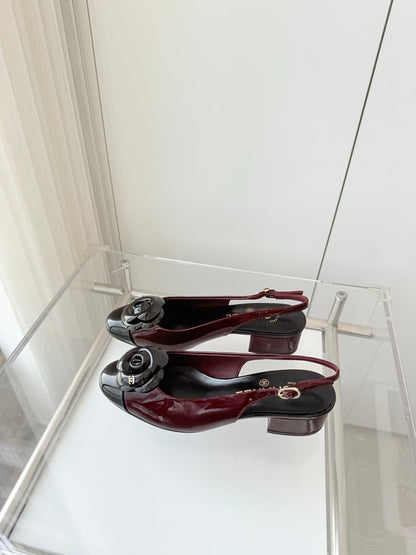 Chanel 26 Camellia High Heels 35 Dark Brown Black in Patent Leather 597416