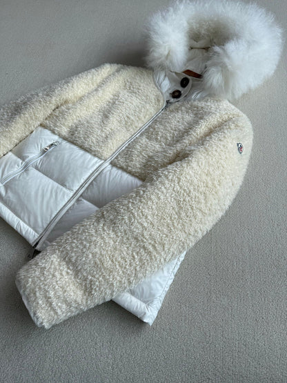 Moncler 2025 Marne Combo Puffer Jacket Cream White Wool Down