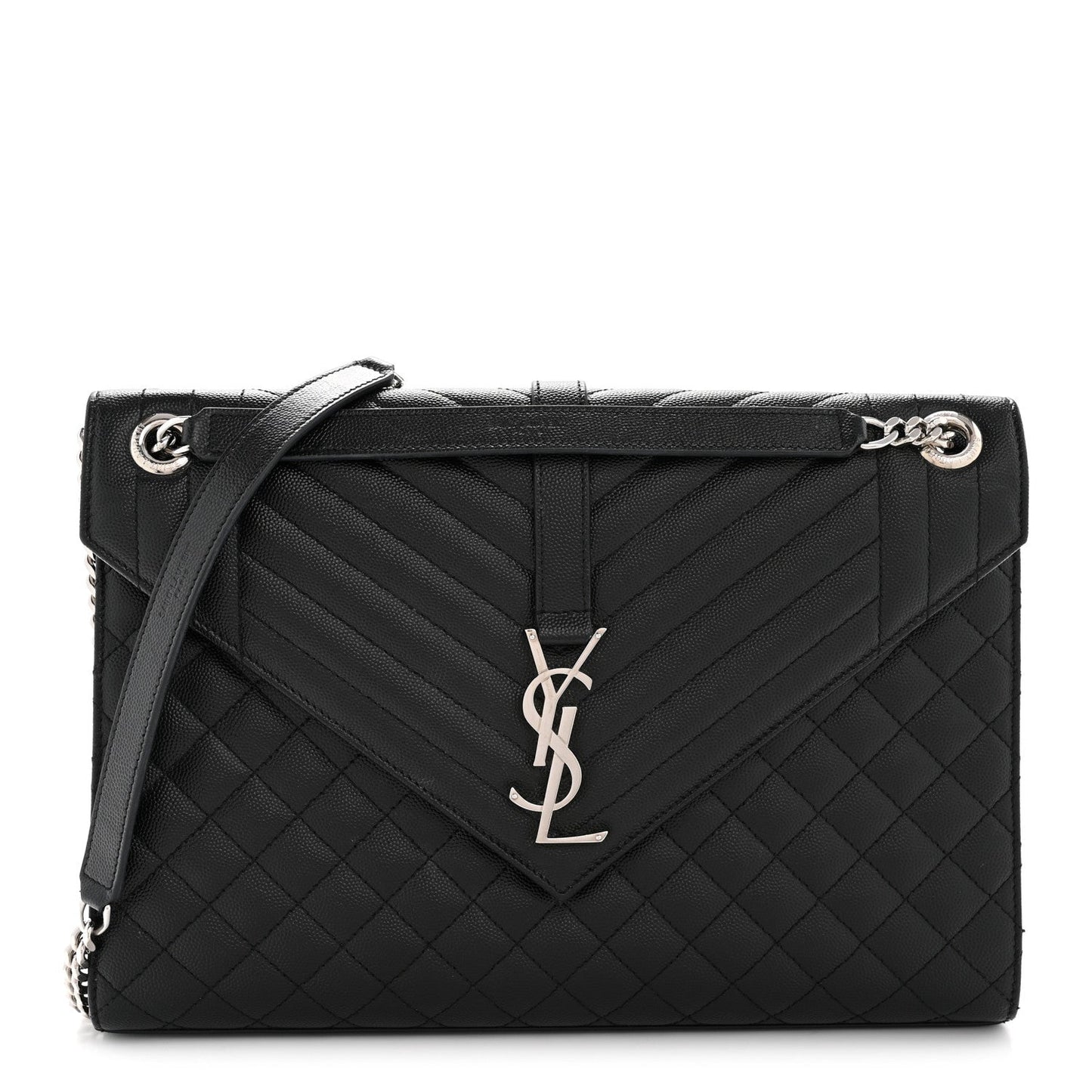 Grain De Poudre Textured Mixed Matelasse Large Triquilt Monogram Satchel Black