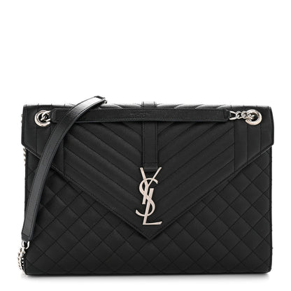 Grain De Poudre Textured Mixed Matelasse Large Triquilt Monogram Satchel Black