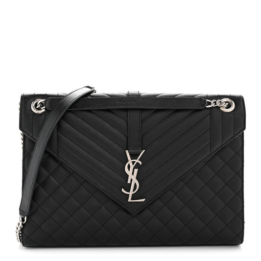 Grain De Poudre Textured Mixed Matelasse Large Triquilt Monogram Satchel Black