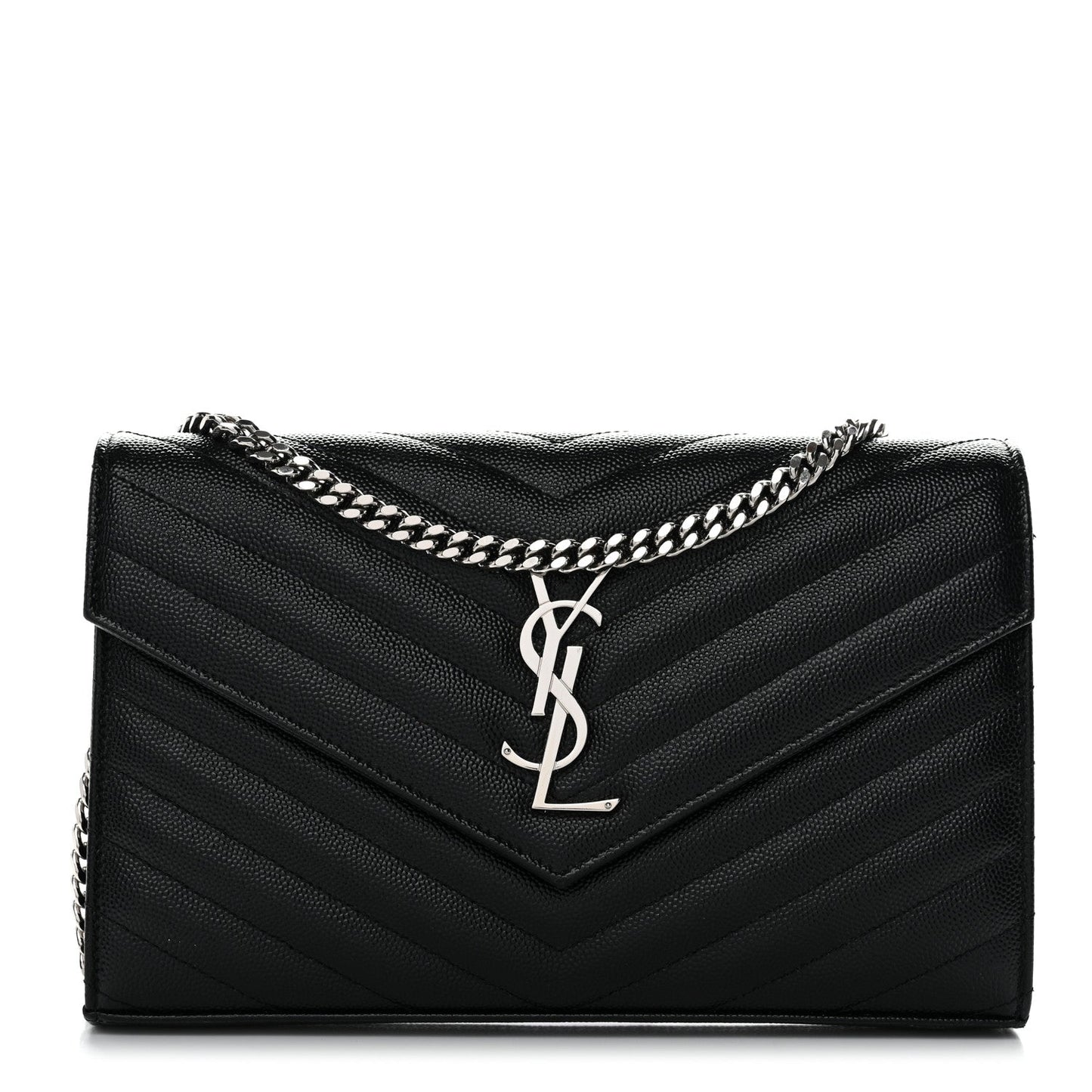 Grain De Poudre Matelasse Chevron Monogram Chain Wallet Black