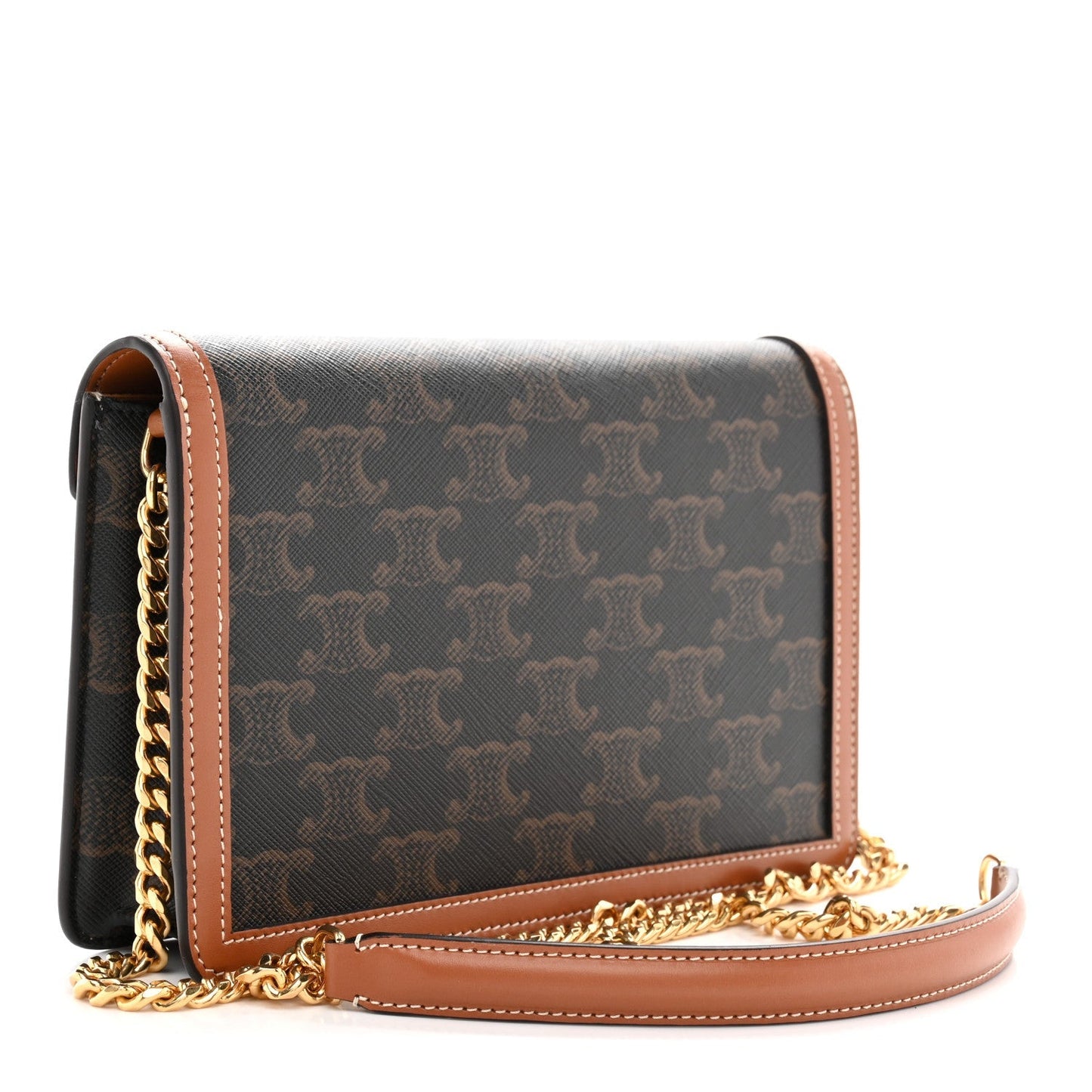 Triomphe Canvas Calfskin Margo Wallet on Chain Tan