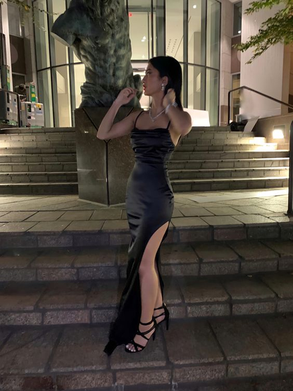 Black Spaghetti Straps Evening Dress Sexy Prom Dress Y427