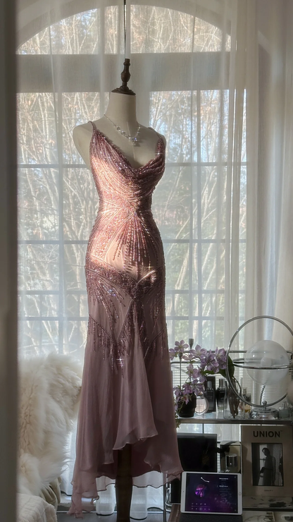 Vintage Elegant Purple Fairy Long Chiffon Spaghetti Strap Romantic Ball Gown Evening Dress Prom Dresses TP3969