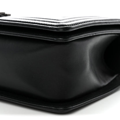 Calfskin Chevron Quilted Medium Boy Flap Black