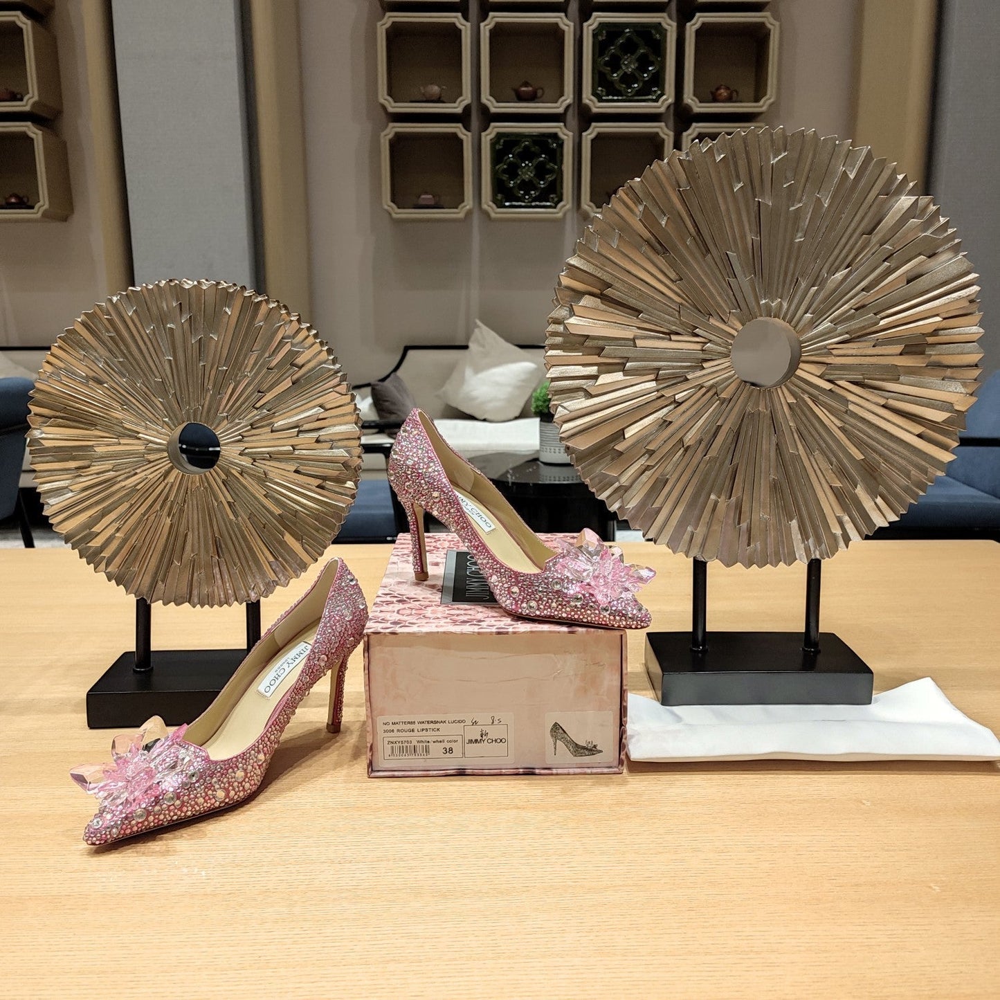 Jimmy Choo Alia 85 Rose mix color Crystal-embellished Pump
