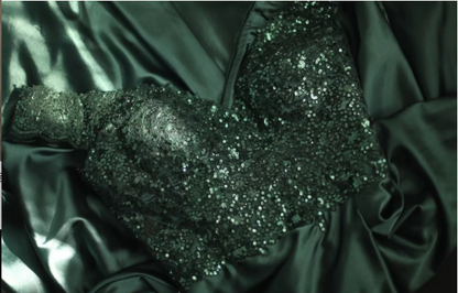 Elegant Dark Green A-line Off-shoulder Sequined Satin Long Prom Dress Evening Dress P4240