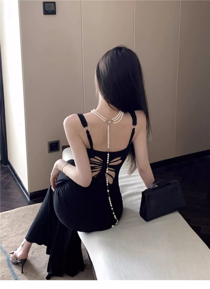 New Back Butterfly Cutout Design Slim Mermaid Spaghetti Strap Dress TP2992