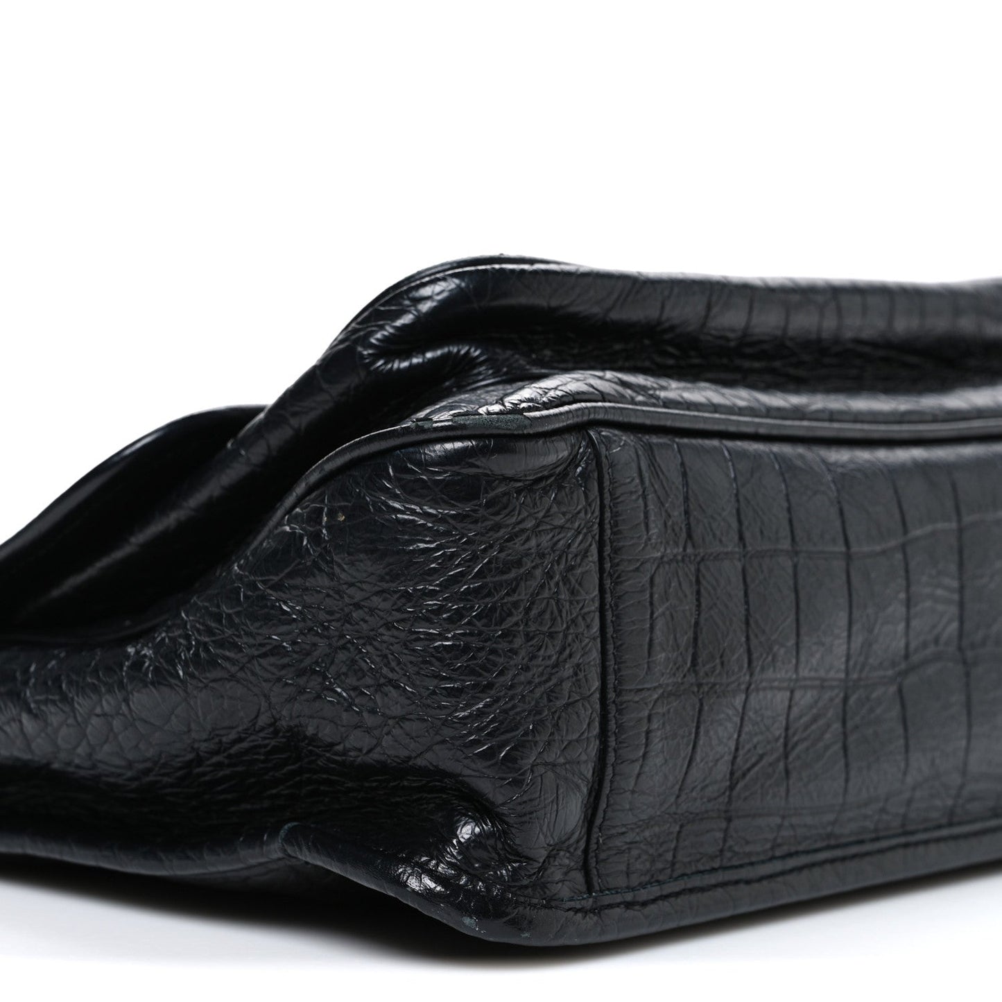 Crocodile Embossed Lambskin Monogram Medium Niki Chain Satchel Black