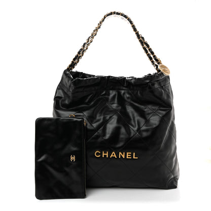 Shiny Calfskin Quilted Chanel 22 Black