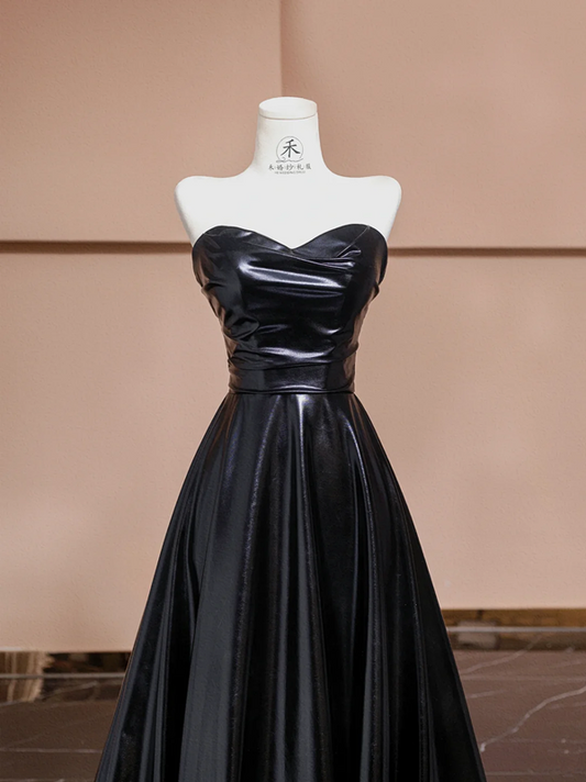 Black strapless, fitted waist, full skirt, long ball gown R8356