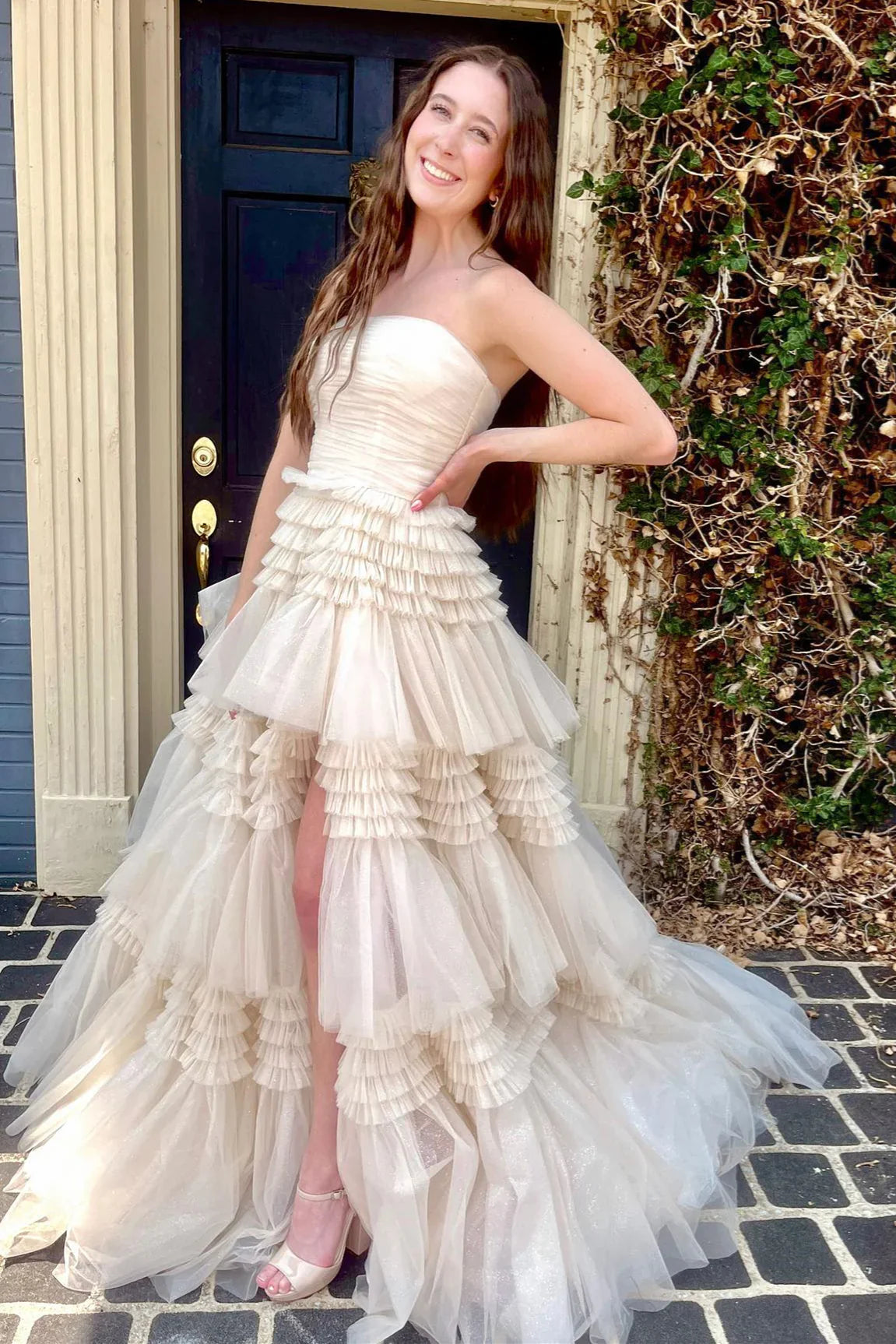 Fuchsia Sleeveless Pleated Evening Prom Dress