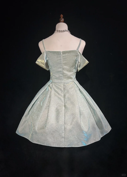 Silver sequined suspenders one shoulder waist slim fit puffy skirt princess skirt homecoming dress R4936