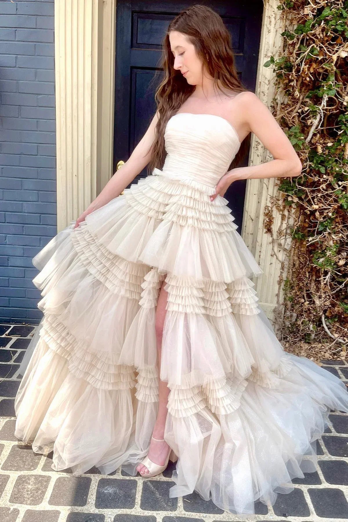 Fuchsia Sleeveless Pleated Evening Prom Dress
