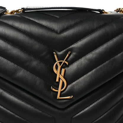 Calfskin Y Quilted Monogram Medium Loulou Chain Satchel Black