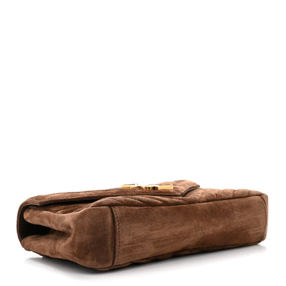 Suede Matelasse Chevron Monogram Medium College Bag Bark Brown