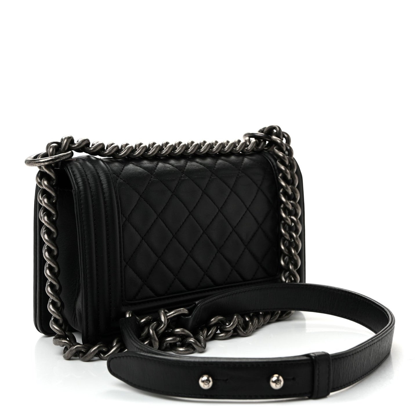 Calfskin Quilted Small Boy Flap Black