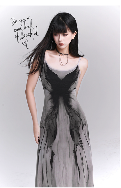 Women Fashion Design Sense Seaside Party Grey Spaghetti Strap Dress TP2918