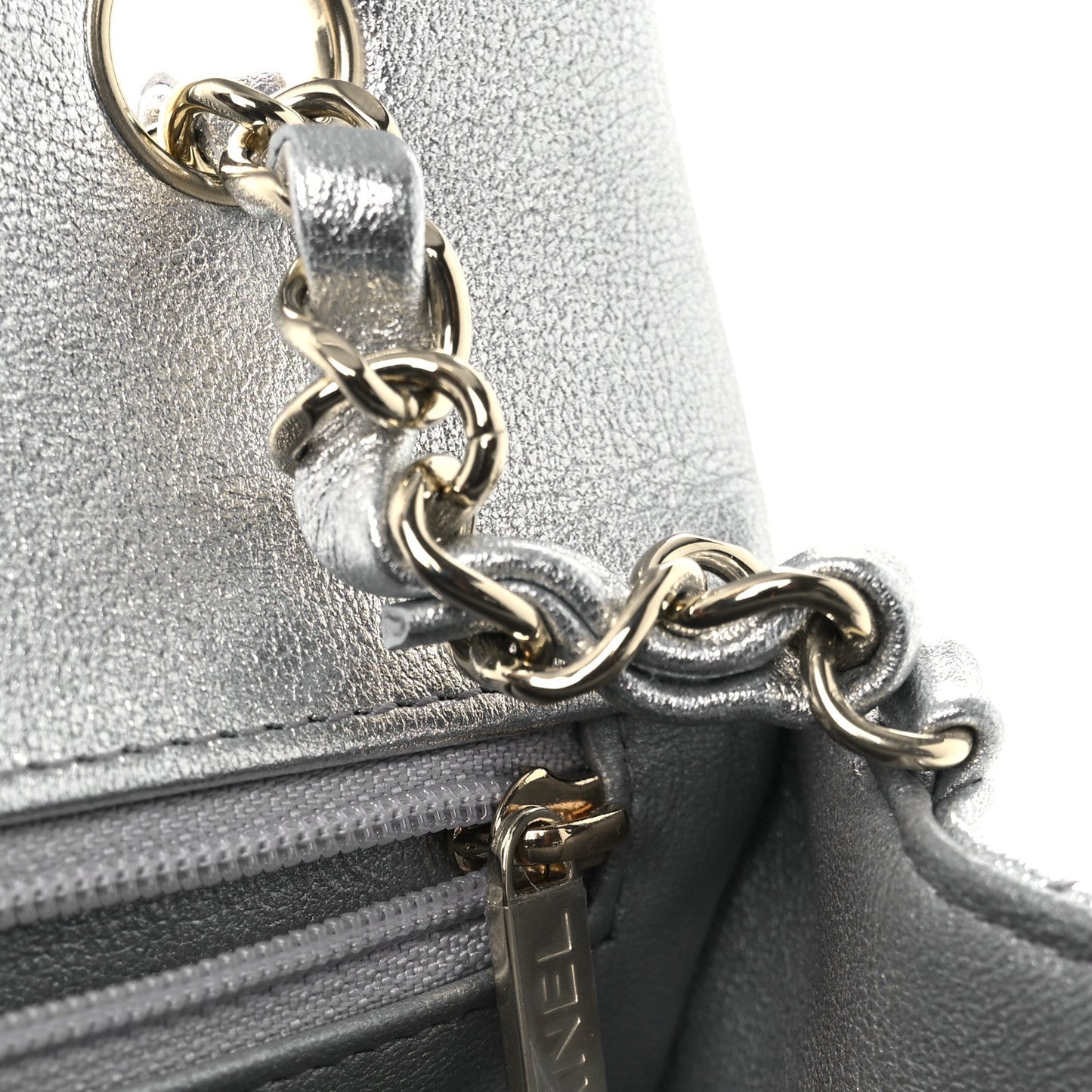 Metallic Lambskin Quilted Mini Rectangular Flap Silver
