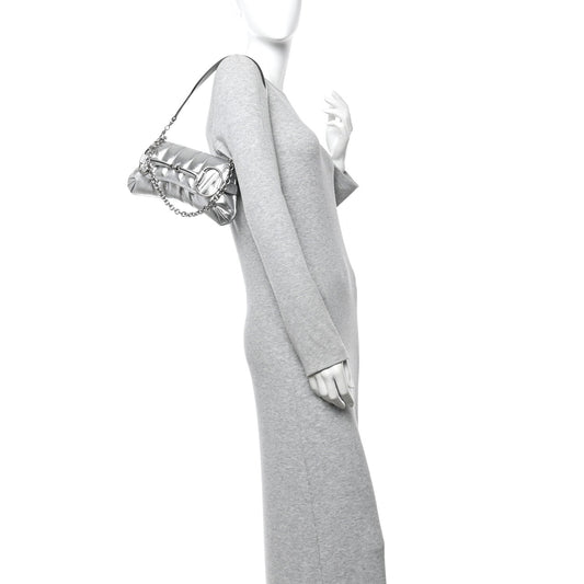Metallic Nappa Vertical Matelasse Small Maxi Horsebit Chain Shoulder Bag Silver