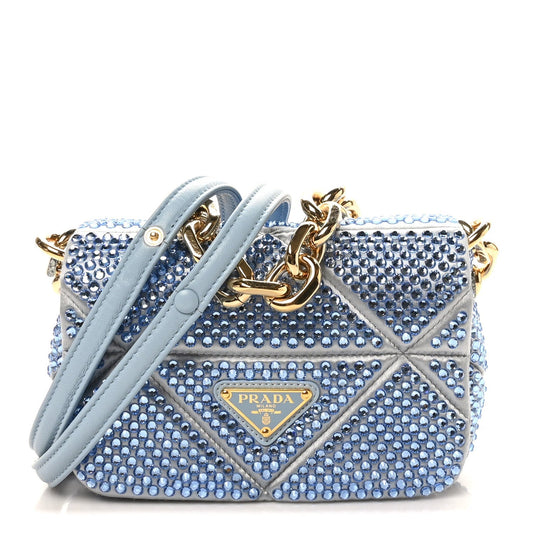 Satin Crystal Mini Bag With Chain Celeste