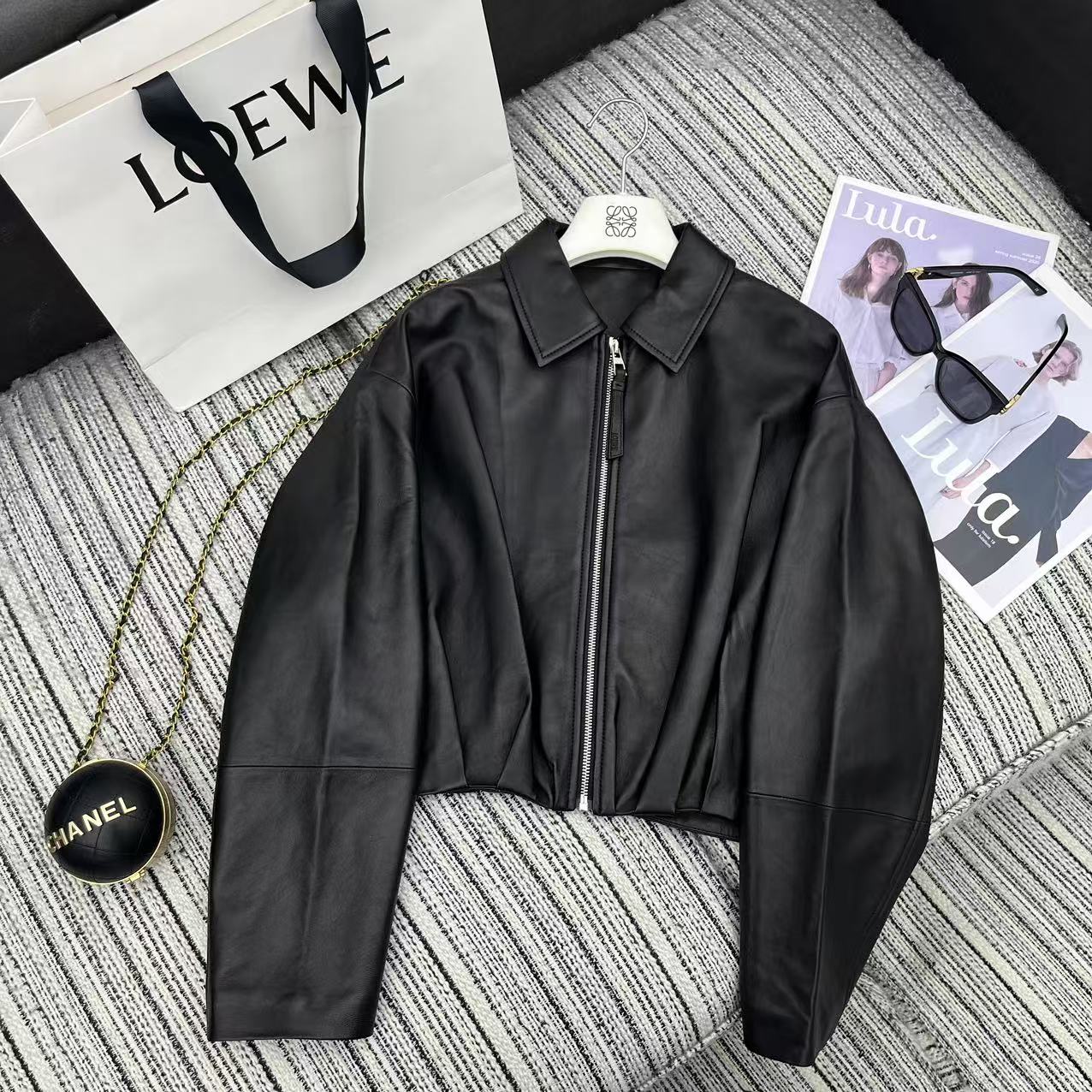 Loewe Draped Jacket Black Nappa Lambskin 348575