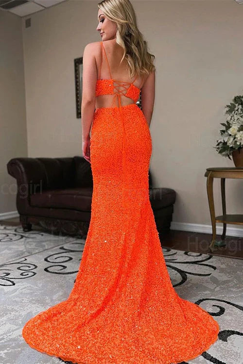 omberprom Two Piece Fashion Graduation Dresses Mermaid Sequins Prom Dress with Slit