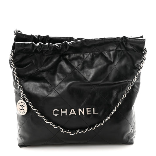 Shiny Calfskin Quilted Small Chanel 22 Black