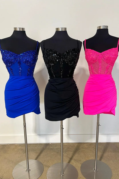 PM532,Sexy Black Mini Homecoming Dress With Sequined
