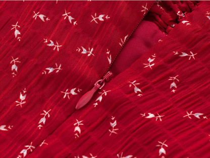 2025 Summer New Red Floral A-line Small Waist Suspender Dress R0911