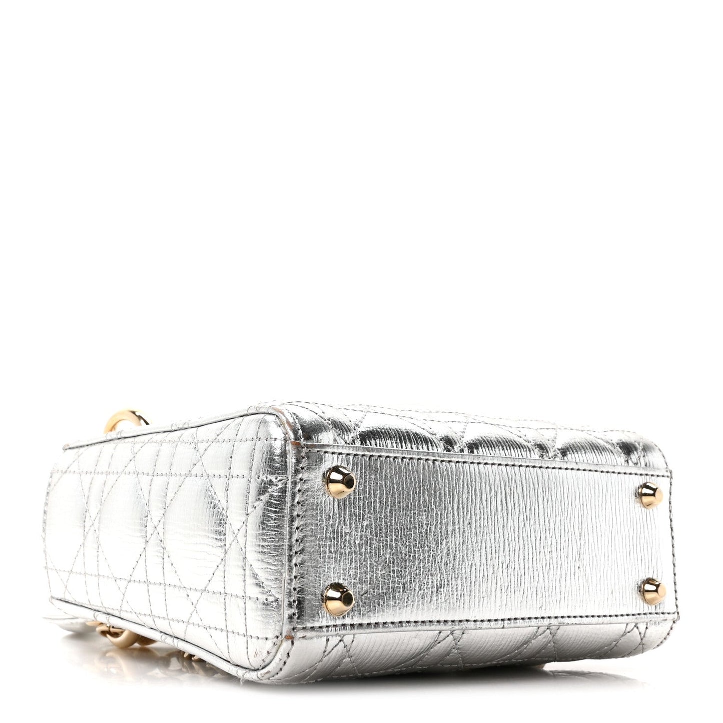 Metallic Grained Calfskin Cannage Mini Lady Dior Silver