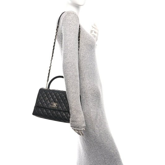 Caviar Quilted Small Coco Handle Flap Black