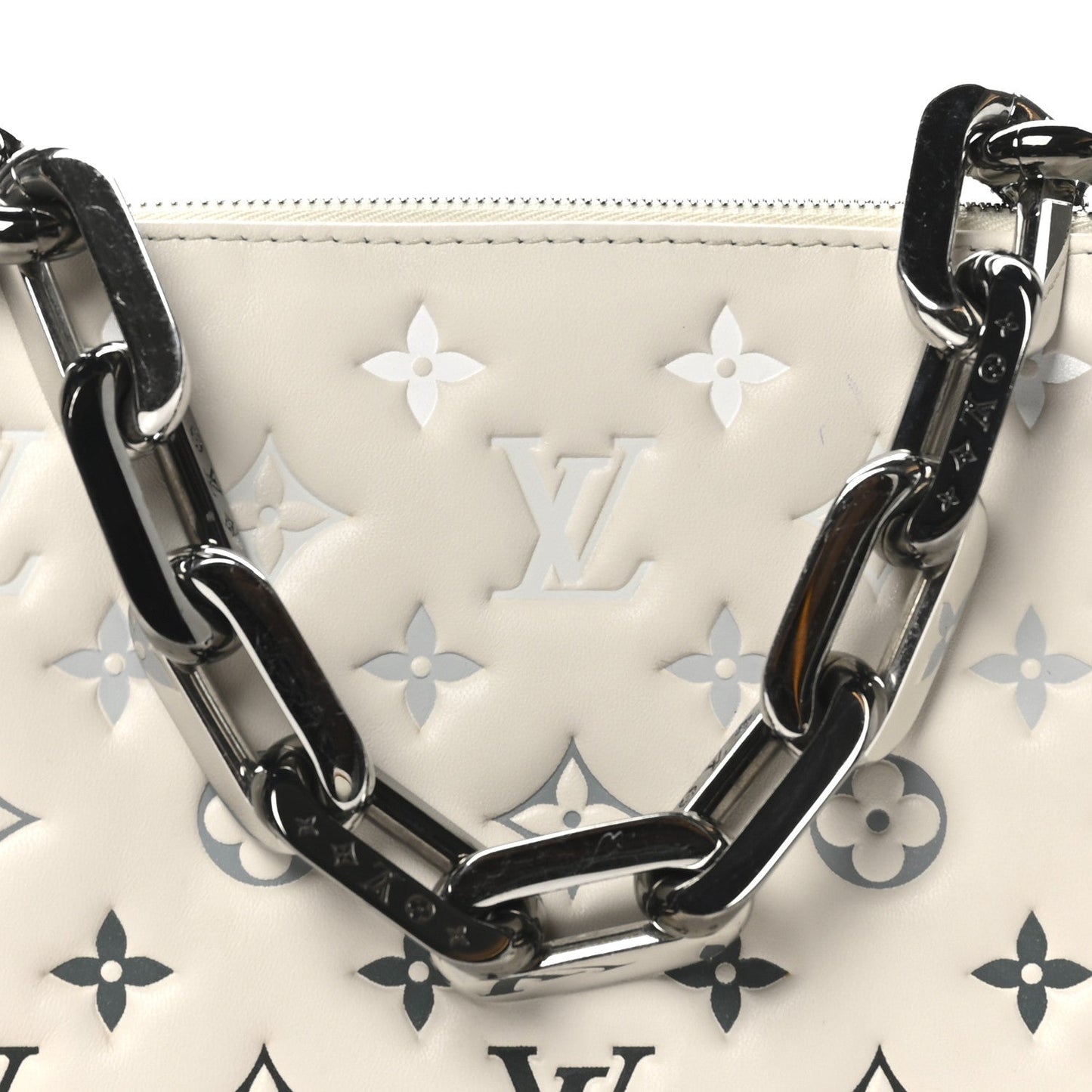 Lambskin Embossed Monogram Coussin PM Cream Grey