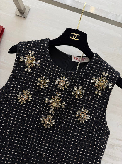 Valen 26s Rhinestone-Studded Sleeveless Dress Black Tweed 344770