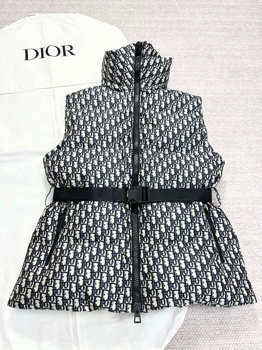 CD Alps Belted Puffer Vest Black White Polyester