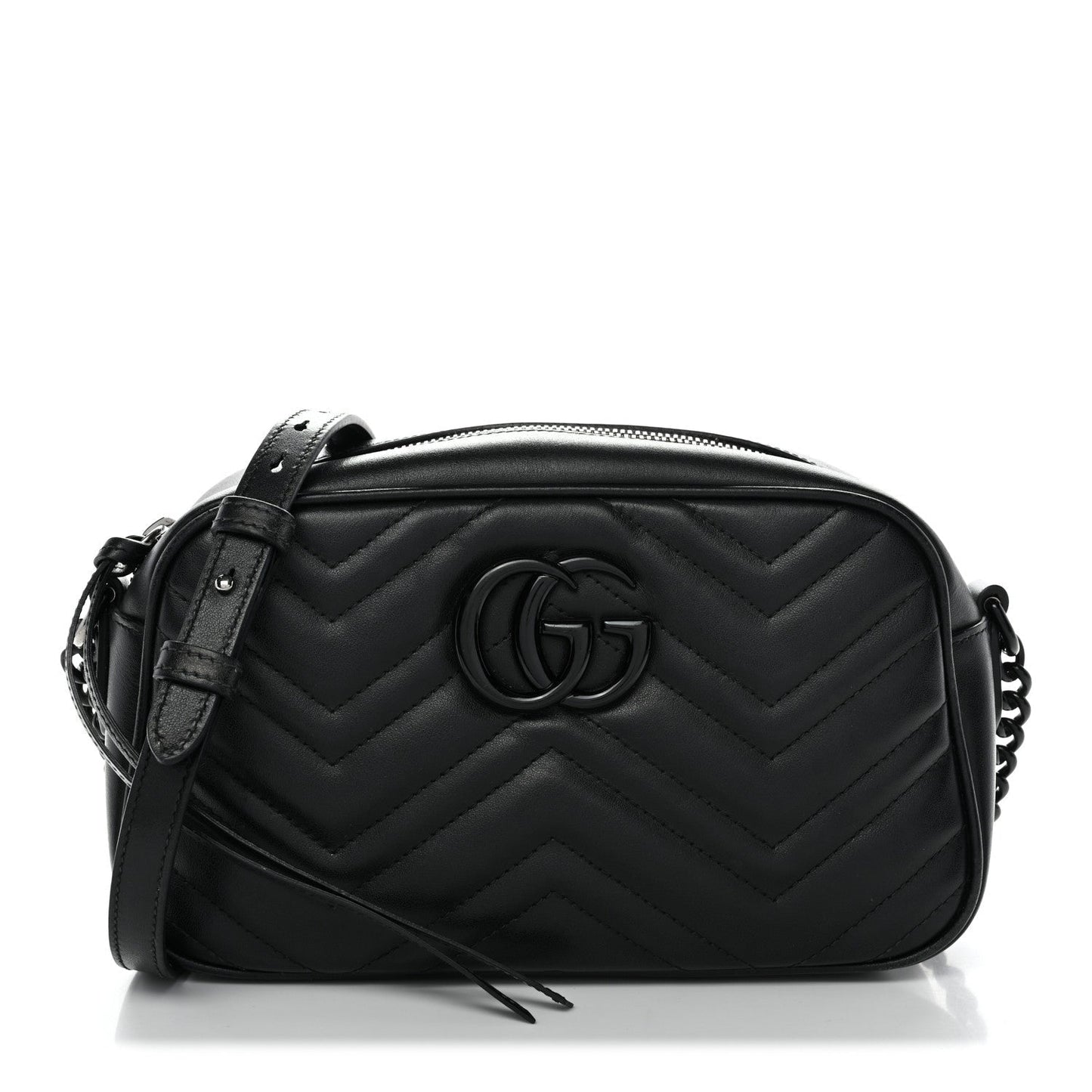 Calfskin Matelasse Monochrome Small GG Marmont Chain Shoulder Bag Black