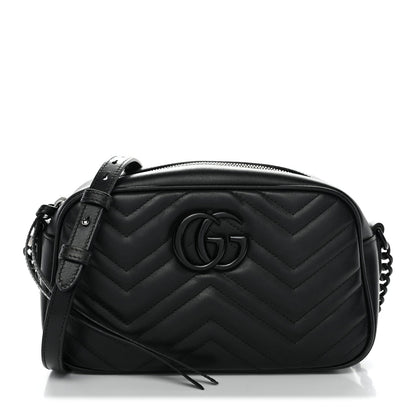 Calfskin Matelasse Monochrome Small GG Marmont Chain Shoulder Bag Black